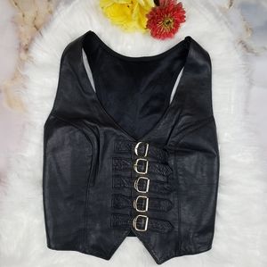 Black Leather Buckle Vest Small